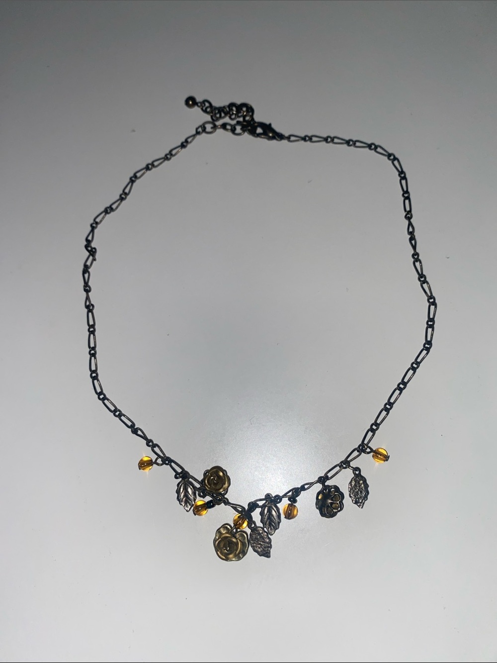 Delicate Antique Gold-Tone Rose Flower Charm Choker Necklace